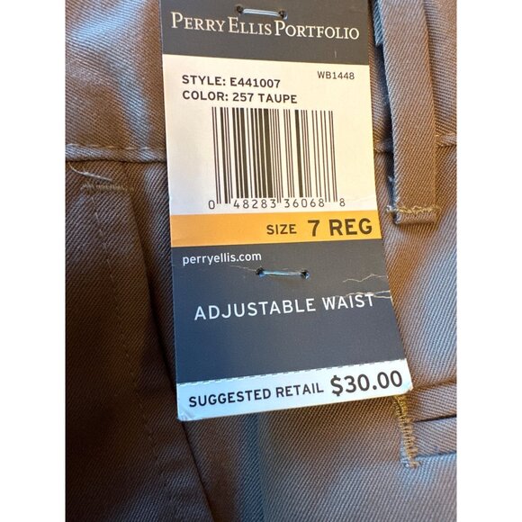 Perry Ellis Portfolio Mens Taupe Dress Pants Size 7 Reg Adjustable Waist Polyest - Picture 6 of 6